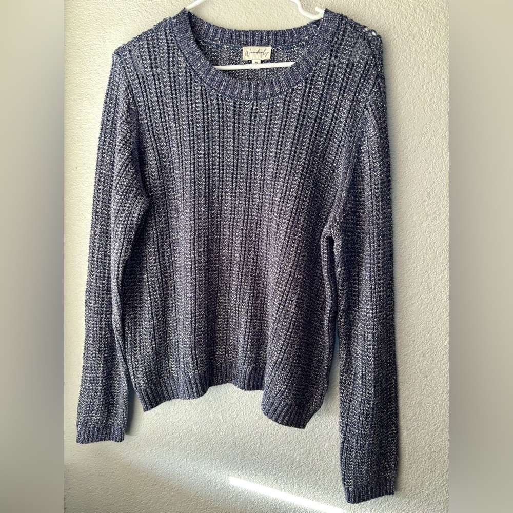 Wonderly Women's Ribbed Knit Sweater - Blue NWOT 50% Recycled Cotten